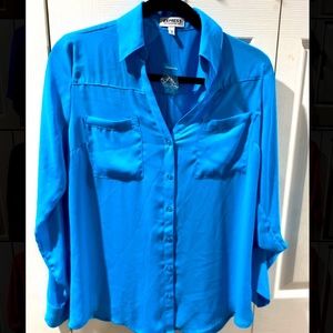 Express Bright Blue button-up blouse